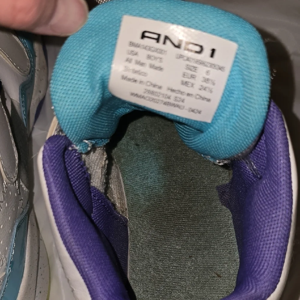 AND1 Boys Velcro White, Teal, Yellow, Purple Basketball Sneakers Size 6